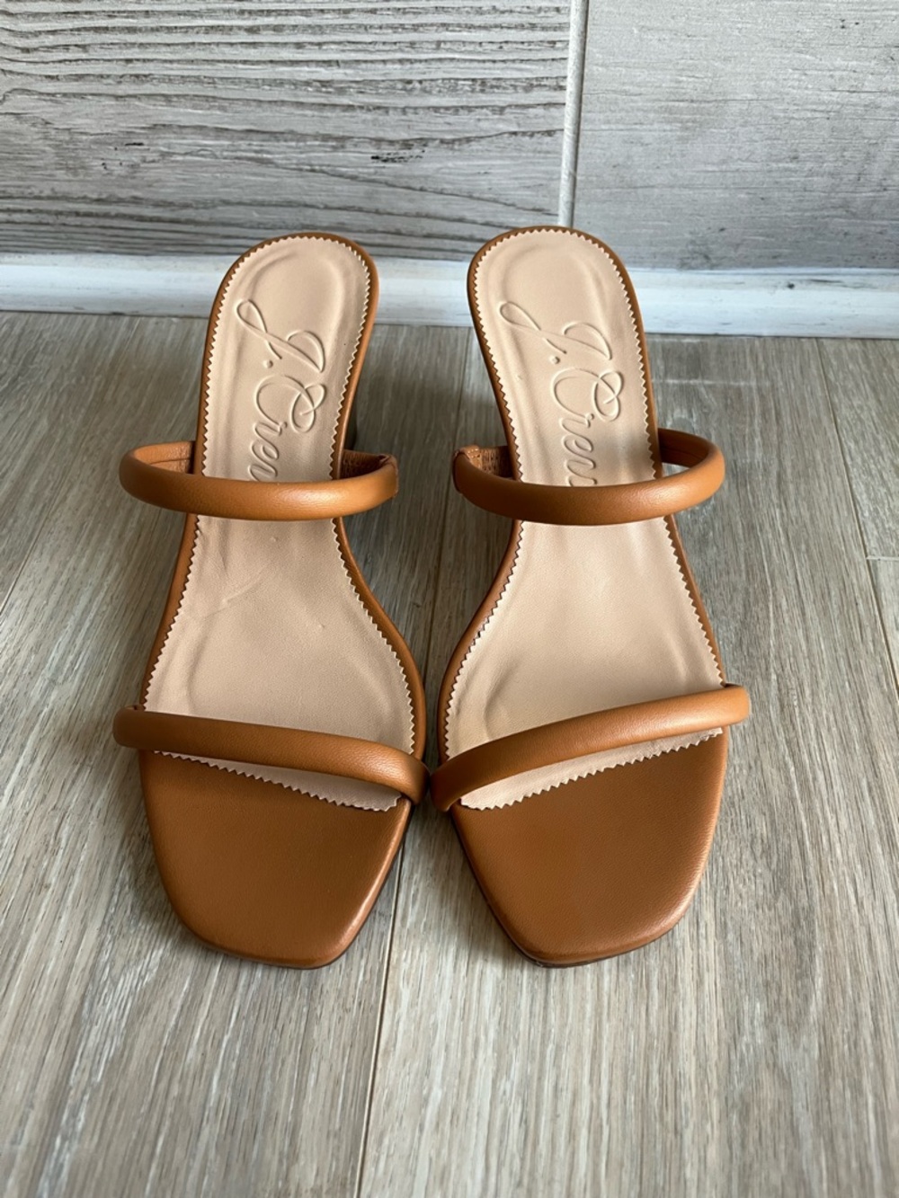 J. Crew Women’s Double-strap stacked wedges in leather tan - Size 8 1/2 - Picture 2 of 7